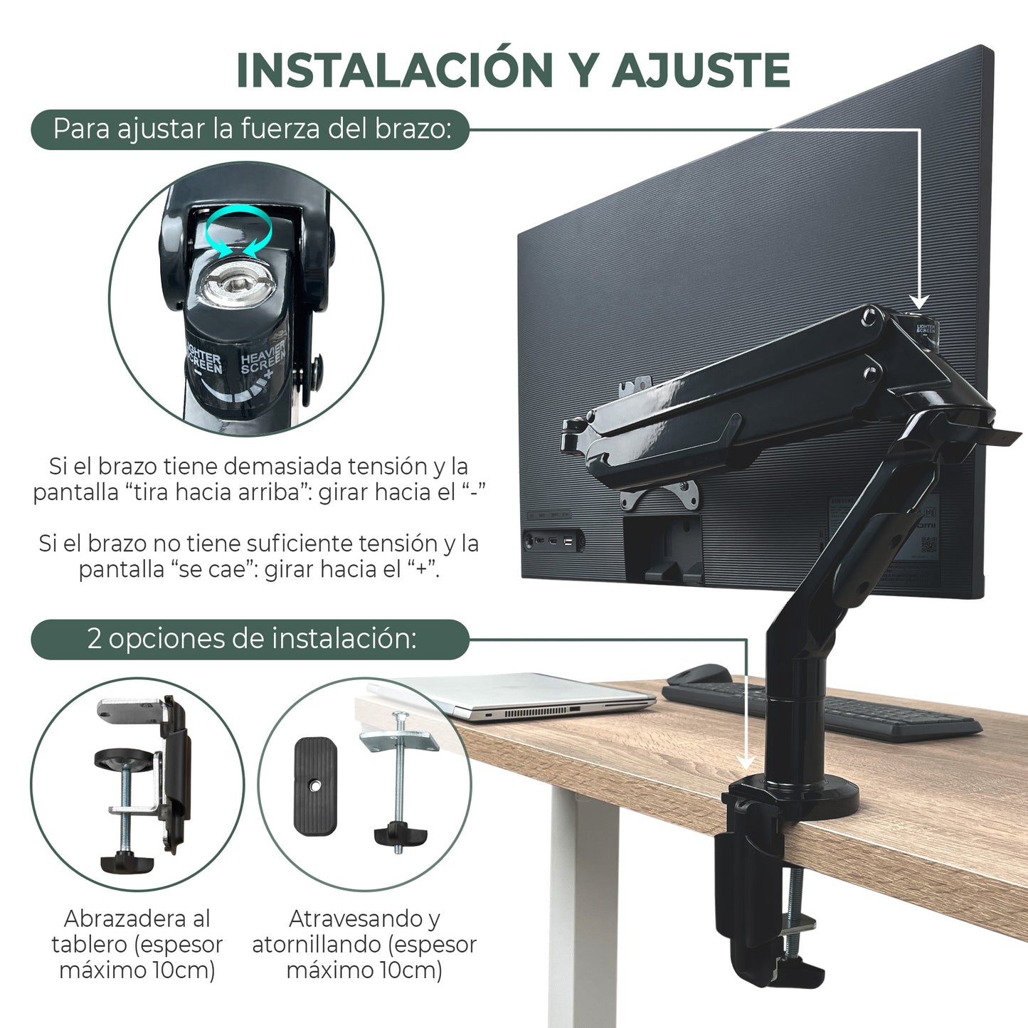 Brazo de Monitor para pantallas de 17-36 pulgadas y 3-12kg