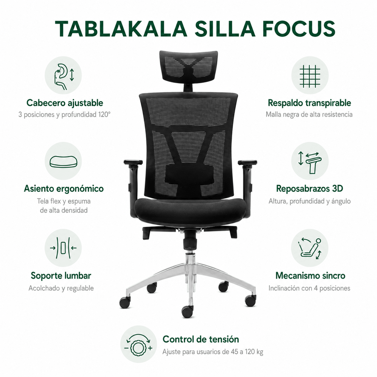 Silla ergonómica Focus - Tablakala - SIL-EU05